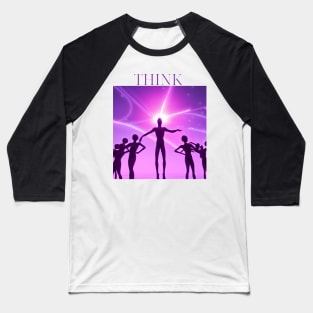 "Enigmatic Mind - Glowing Alien Brain Tee, Vibrant Pink, White, and Purple Colors, Thought-Provoking 'Think' Design, Aesthetic Extraterrestrial Shirt" Baseball T-Shirt